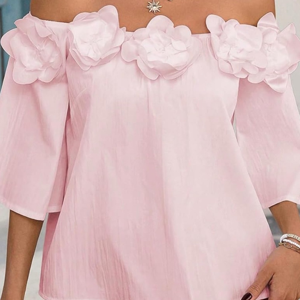 Chic Off-Shoulder Pink Blouse with Floral Details